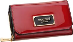 Portfel damski z klapą Monnari portmonetka na zamek i zatrzask lakierowany ekskluzywny - czerwony