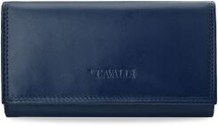 Skórzany portfel damski CAVALDI miękka portmonetka harmonijka RFID secure - granatowy