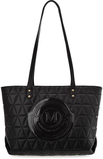 Klasyczna torebka damska MONNARI pikowana torba shopper bag łódka na ramię z logo - czarna