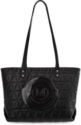 Klasyczna torebka damska MONNARI pikowana torba shopper bag łódka na ramię z logo - czarna