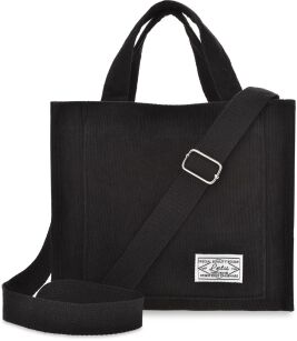 LEKKA TORBA MIEJSKA SZTRUKSOWA LISTONOSZKA EKO CROSSBODY LUŹNA TOREBKA MINI SHOPPER Z TKANINY - CZARNA