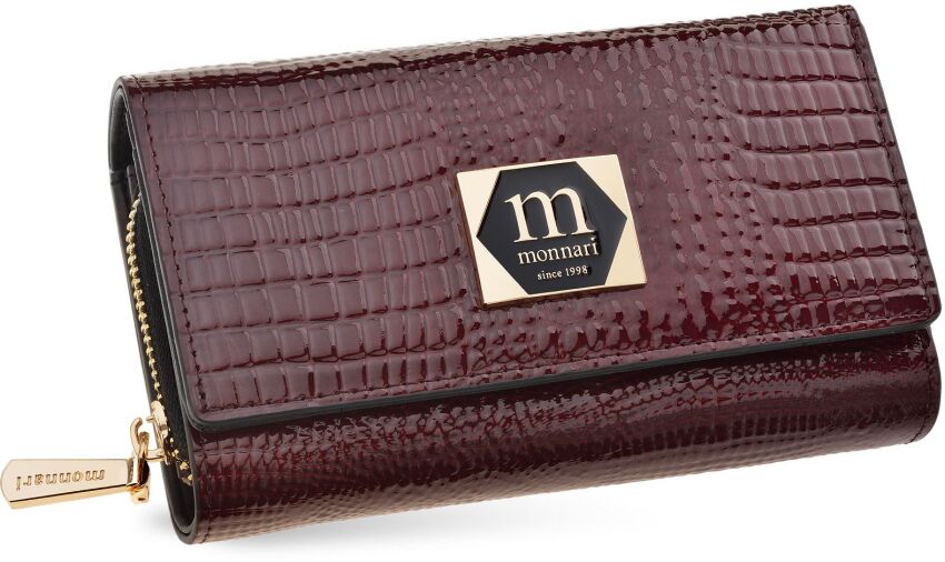 Monnari lakierowany portfel damski skórzany elegancka portmonetka ze wzorem - burgundowy