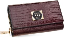 Monnari lakierowany portfel damski skórzany elegancka portmonetka ze wzorem - burgundowy