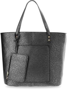 Metaliczna pojemna torebka damska shopper bag + saszetka - srebrny