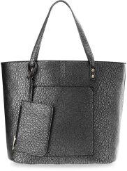 Metaliczna pojemna torebka damska shopper bag + saszetka - srebrny
