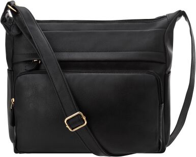 Klasyczna torba listonoszka dwukomorowa torebka damska na ramię z kieszonkami - czarna