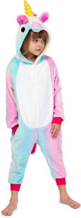 Jednoczęściowa piżama kigurumi kombinezon dziecięcy kostium przebranie onesie - tęczowy jednorożec pastel
