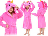 Ciepły szlafrok dziecięcy kigurumi z kapturem - różowy jednorożec - 4