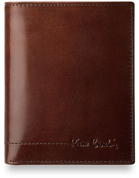 PIERRE CARDIN – skórzany markowy pionowy portfel męski – brązowy
