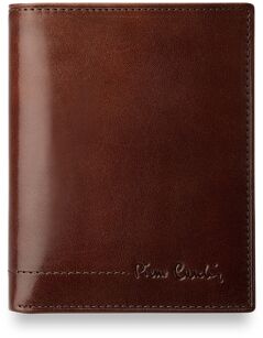 PIERRE CARDIN – skórzany markowy pionowy portfel męski – brązowy