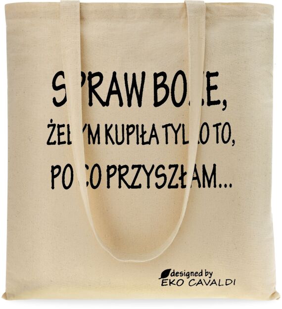 Ekotorba shopper bawełniana na zakupy miejska z nadrukiem - spraw boże - beżowa