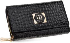 Monnari lakierowany portfel damski skórzany elegancka portmonetka ze wzorem - czarny