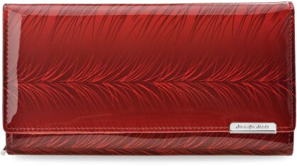 Elegancki lakierowany portfel damski duży skórzany JENNIFER JONES pojemna portmonetka ze wzorem - czerwony
