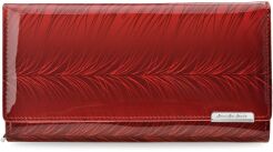 Elegancki lakierowany portfel damski duży skórzany JENNIFER JONES pojemna portmonetka ze wzorem - czerwony