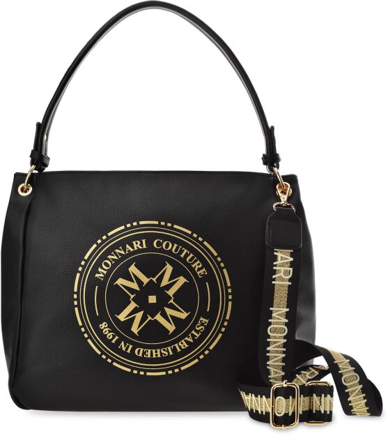 Monnari pojemna torebka z logo torba shopper z paskiem na ramię - czarna