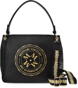 MONNARI pojemna torebka damska z dużym logo torba shopper z logowanym paskiem na ramię - czarna