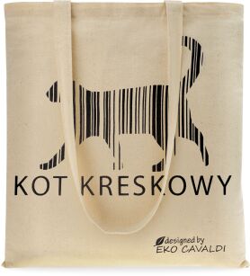 Ekotorba shopper bawełniana na zakupy miejska z nadrukiem kot kreskowy - beżowa