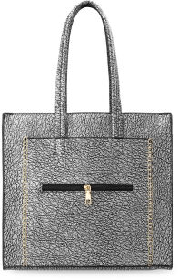 Modny shopper bag torebka damska zakupowa na ramię - srebrny