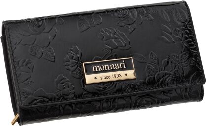 Monnari portfel damski ze wzorem duży pakowny portmonetka w kwiaty - czarny