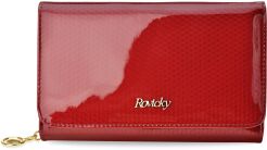 Wyjątkowy skórzany portfel damski ROVICKY lakierowana tłoczona portmonetka RFID eleganckie pudełko - czerwony