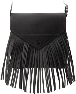 Listonoszka z klapą torebka z frędzlami boho skóra naturalna - czarny