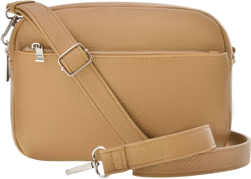 Torebka listonoszka klasyczna mała torba na ramię ze skórzanym paskiem - beżowa