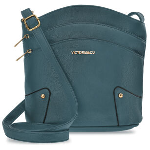 Pojemna miejska listonoszka crossbody torebka damska z kieszonkami - niebieski