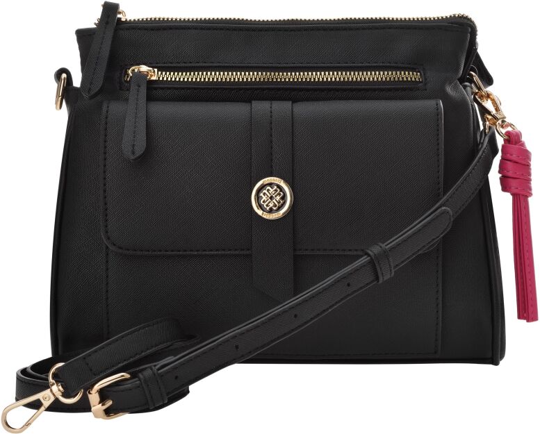 Monnari trzykomorowa torba pojemna torebka listonoszka z długim paskiem brelokiem - czarna