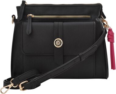 Monnari trzykomorowa torba pojemna torebka listonoszka z długim paskiem brelokiem - czarna