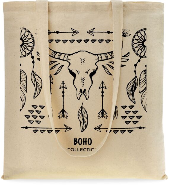 Ekotorba shopper bawełniana na zakupy miejska z nadrukiem - boho - beżowa