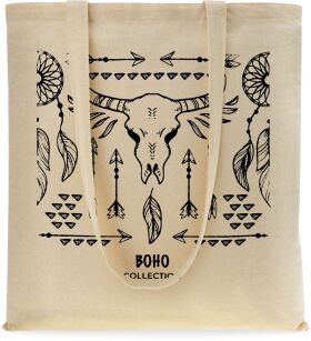 Ekotorba shopper bawełniana na zakupy miejska z nadrukiem - boho - beżowa