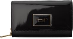Ekskluzywny lakierowany portfel damski MONNARI na zamek i zatrzaski pojemny pakowny portmonetka - czarny