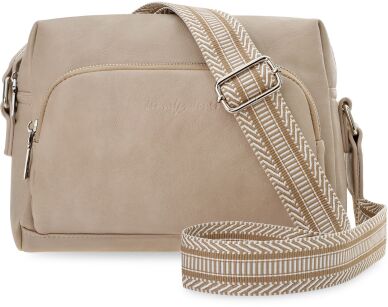 Torebka damska na ramię z paskiem crossbody skóra ekologiczna - beżowa