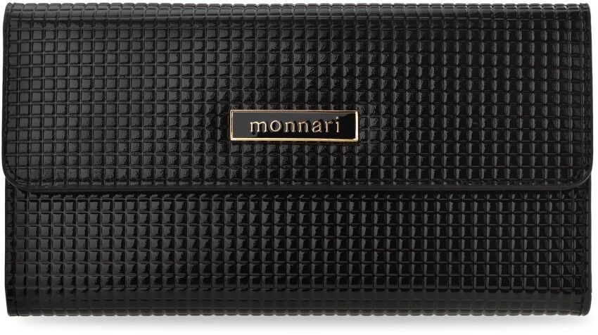 Monnari elegancki lakierowany portfel damski duży skórzany - czarny