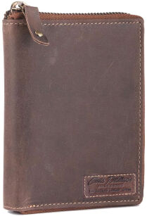Duży skórzany portfel męski PETERSON na zamek pionowy nubukowy w surowym stylu - brązowy