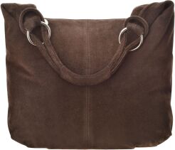 Skórzana włoska torba damska zamszowa torebka worek shopper na ramię - czekoladowa