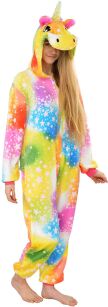 PIŻAMA KIGURUMI JEDNOCZĘŚCIOWE PRZEBRANIE KOSTIUM Z KAPTUREM – KOLOROWY JEDNOROŻEC W GWIAZDKI