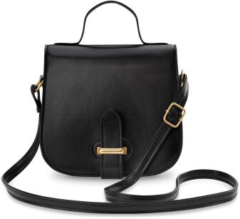 Klasyczna damska listonoszka retro z klapą torebka kuferek z elegancką klamrą - czarny