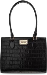 Monnari klasyczna torba damska elegancka sztywna torebka duży kuferek aktówka z rączkami na ramię skóra croco - czarna