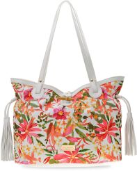 Top Secret duża torba damska pojemna torebka w kwiaty shopper A4 na ramię z kwiecistym wzorem - biała
